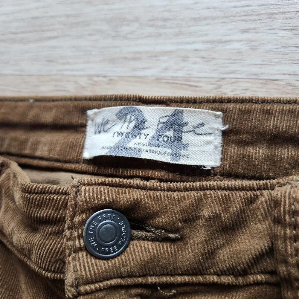 We The Free Corduroy Flare Pants Raw Hem 5-Pocket Stretch Zip Brown - Picture 8 of 10
